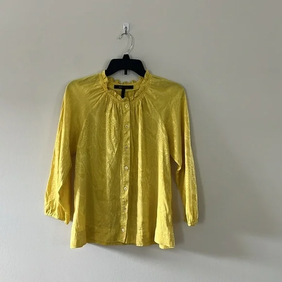 BCBG MAX AZRIA 100% SILK YELLOW CITRINE LONG SLEEVE TOP SIZE XS/S - Picture 8 of 13